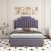Ivy Bronx Platform Bed w/ Irregular Headboard Wood & /Upholstered/Velvet in Gray | 44.9 H x 60.2 W x 81 D in | Wayfair