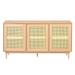 59-Inch Rattan TV Stand Console for 65/70 Inch TV, Boho-Chic Entertainment Center with 3 Open Doors, Natural Finish