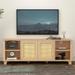 Farmhouse Style Rattan TV Stand Console for 65/70 Inch TV, Boho-Chic Entertainment Center, Open Doors, Living Room Storage