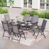 Phi Villa 5/7-Piece Patio Dining Set, 7-positon Reclining Folding Sling Chair & E-Coating Metal Steel Table