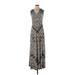 London Times Casual Dress - Maxi: Gray Aztec or Tribal Print Dresses - Women's Size 4