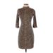 Slate & Willow Casual Dress - Sheath High Neck 3/4 sleeves: Brown Leopard Print Dresses - Women's Size Small