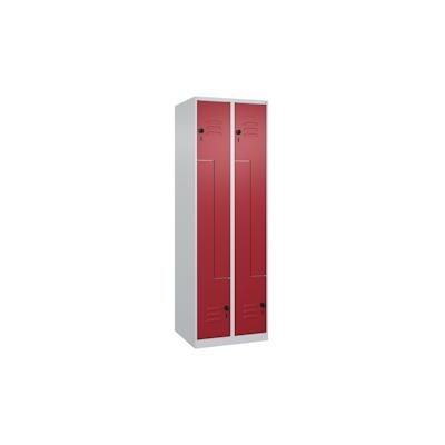 C+P Z-Spind Classic PLUS bodenstehend, 4 Abteile, HxBxT 185x60x50cm, Sicherheitsdrehriegel, Hellgrau/Rubinrot von PROREGAL Image