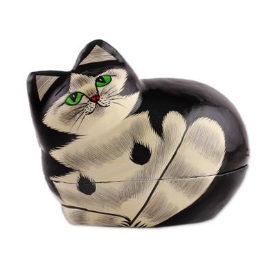 Majestic Cat,'Hand-Painted Papier Mache Cat Decorative Box from India'