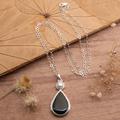 Light and Dark Drop,'Sterling Silver Pendant Necklace with Onyx & Cultured Pearl'