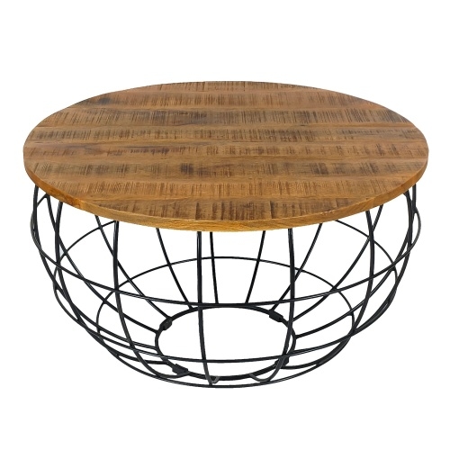 Amagohome Couchtisch XXL rund ø 75 cm Gestell Metall Holzplatte massiv Wohnzimmer-Tisch : braun - bassano Image