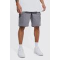 Mens Grey Relaxed Elastic Waist Ripstop Cargo Short, Grey