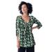 Plus Size Women's Twisted Knot-Front Tunic by ellos in Black Green Leaf Print (Size 2X)