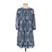 Eva Mendes by New York & Company Casual Dress - Shift High Neck 3/4 sleeves: Blue Dresses - Women's Size Small