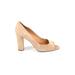 J.Crew Heels: Slip-on Chunky Heel Cocktail Party Tan Solid Shoes - Women's Size 9 - Peep Toe