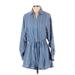 Fashion Nova Romper Collared Long sleeves: Blue Print Rompers - Women's Size Small