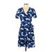 Banana Republic Factory Store Casual Dress - Wrap V Neck Short sleeves: Blue Floral Dresses - Women's Size 0