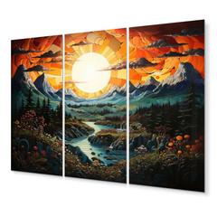 Millwood Pines Asian Art Mandala Sky II - Asian Wall Art Set 28.0 H x 36.0 W x 1.0 D in blue/green/orange in Blue;green;orange | Wayfair