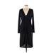 BCBGMAXAZRIA Casual Dress - Midi Plunge Long sleeves: Black Print Dresses - Women's Size Medium