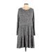 Lou & Grey for LOFT Casual Dress - A-Line Scoop Neck Long sleeves: Gray Marled Dresses - Women's Size Large