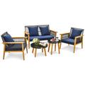 Costway 5 Piece Outdoor Conversation Set with 2 Coffee Tables for Backyard Poolside-Navy