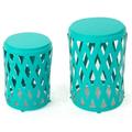 Noble House Selen Outdoor Small and Large Iron Side Table Set in Blue (Set of 2)
