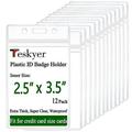 Teskyer 12 Pack Extra Thick Plastic ID Card Badge Holder Vertical Clear Name Card Badge Holder with Waterproof Resealable Zip 2.5 x 3.5 Inner Size