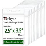 Teskyer 12 Pack Extra Thick Plastic ID Card Badge Holder Vertical Clear Name Card Badge Holder with Waterproof Resealable Zip 2.5 x 3.5 Inner Size