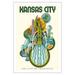 Kansas City - The City of Fountains - Vintage Travel Poster by David Klein c.1960s - Fine Art Matte Paper Print (Unframed) 30x44in