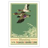 Hunting by the North Shore Line - Mallard Ducks - Chicago North Shore and Milwaukee Railroad - Vintage Travel Poster by Oscar Rabe Hanson c.1923 - Fine Art Matte Paper Print (Unframed) 30x44in