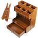 Wooden Desk Organizer with Drawer Desktop DIY Pencil Holder Stationary Storage Container