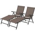 YOJFOTOOUQYUAN. 5 Stages Adjustable Patio Folding Lounge Chair Metal Outdoor Sling Fabric Recliner Chaise for Beach Yard Pool 2 Pack Brown