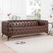 Modern Couch Square Arm 3 Seater Sofa Removable Cushion, Living Room Chesterfield Loveseat Deep Seat Sofa Couches, Dark Brown PU