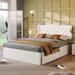 Mid-Century Modern Full Bed Frame, Button & Rivet-Decorated Leather Headboard Platform Storage Bed with 4 Wooden Drawers, White