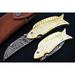 Smart & Sharp Custom Handmade Damascus Steel Fish Knife/Folding Knife/Pocket Knife SS-17370(Brass Engraved Handle)