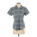 Woolrich Short Sleeve Button Down Shirt: Teal Checkered/Gingham Tops - Women's Size Small