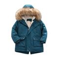 Wefuesd Kids Boy s Quilted Pu-ffer Fleece Lined Jacket Thick Winter Coat Hooded Winter Water-proof Par-ka Outerwear Baby Boy Clothes Baby Clothes Blue 130