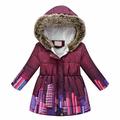 Oalirro Winter Coats for Girls Printed Purple Girls Fleece Jacket Long Sleeve Hoodies Zip up Outerwear 9-10 Years