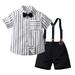 Toddler Boys Short Sleeve Striped Shirt Tops Shorts With Tie Child Kids Gentleman Outfits Nee Born Boy Toddler Boy Suspender Outfit 3 Month Old Boys Clothes 6mo Boy Boys Warm up Suits Set Size 8