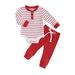 Gueuusu Newborn Infant Baby Girl Clothes Set Striped Romper Bodysuit Drawstring Flare Pant Bell-Bottom Fall Outfit 2Pcs 0-24M