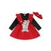 Sprifallbaby Infant Girl Fall A-Line Dress Long Sleeve Round Neck Ruffled Bear Embroidery Patchwork Dress with Bow Headband
