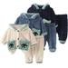 Godderr 2PCS Newborn Baby Boys Dinosaur Pjs Pajamas Outfit Hooded Fleece Sleepwear Set Toddler Fall Winter Loungewear Two-Piece for 6 Months - 4 Years Old