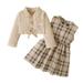 Toddler Girl Casual Set Long Sleeve Solid Color Top and Plaid Dress