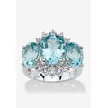Women's 10.25 Tcw Genuine Oval-Cut Blue Topaz Ring In Platinum-Plated Sterling Silver by PalmBeach Jewelry in Blue (Size 6)