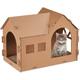 Relaxdays - Niche en carton pour votre chat, avec griffoir, à construire, herbe aux chats incluse,