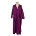 Casual Dress - Shirtdress V Neck 3/4 sleeves: Purple Print Dresses - Women's Size 2