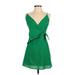 GB Casual Dress - A-Line Plunge Sleeveless: Green Print Dresses - Women's Size X-Small