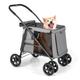 Maxmass Dog Stroller, Folding Pet Travel Carrier with Dual Entry, Safety Belt, Wheels, Brake, Adjustable Handle & Storage Pocket, Pet Travel Cart for Medium & Large Sized Dogs Cats (Gray)