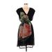 Pankaj & Nidhi Casual Dress V Neck Short sleeves: Black Color Block Dresses - Women's Size Small
