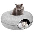 PJDDP Cat Tunnel Bed, Indoor Cat Hideout, Large Indoor Cat Condo and Cat Cave, Detachable Round Felt and Washable Interior Cat Play Tunnel for Small Pets,light gray,L