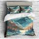 Realin Hawthorn Bedding 3D Duvet Cover Set Japan Forest Mountain River Bed Sets 2-4PCS Quilt Covers/Sheets/Pillow Shams,Single/Double/King Size (Double-200×200cm-3PCS,G)