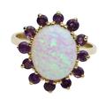 BJCÂ® 9ct Yellow Gold Opal & Amethyst Large Flower Cluster Ring UK Size O Dress Ring R239 British Made Jewellery Ladies Ring