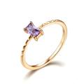 Lieson Woman's Ring Bands, 14K Rose Gold Rings for Women Simple Thin Solitaire Rectangular Amethyst Promise Ring Rose Gold Ring Size U 1/2