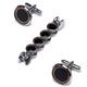 Men's Cufflinks Set Round Patch Cufflinks Set Shirt Buttons Men's Shirt Cufflin studs set for Business (Color : Noir, Size : One size)