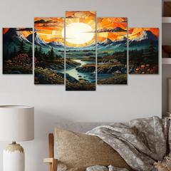 Millwood Pines Asian Art Mandala Sky II - Asian Wall Art Set 32.0 H x 60.0 W x 1.0 D in blue/green/orange in Blue;green;orange | Wayfair